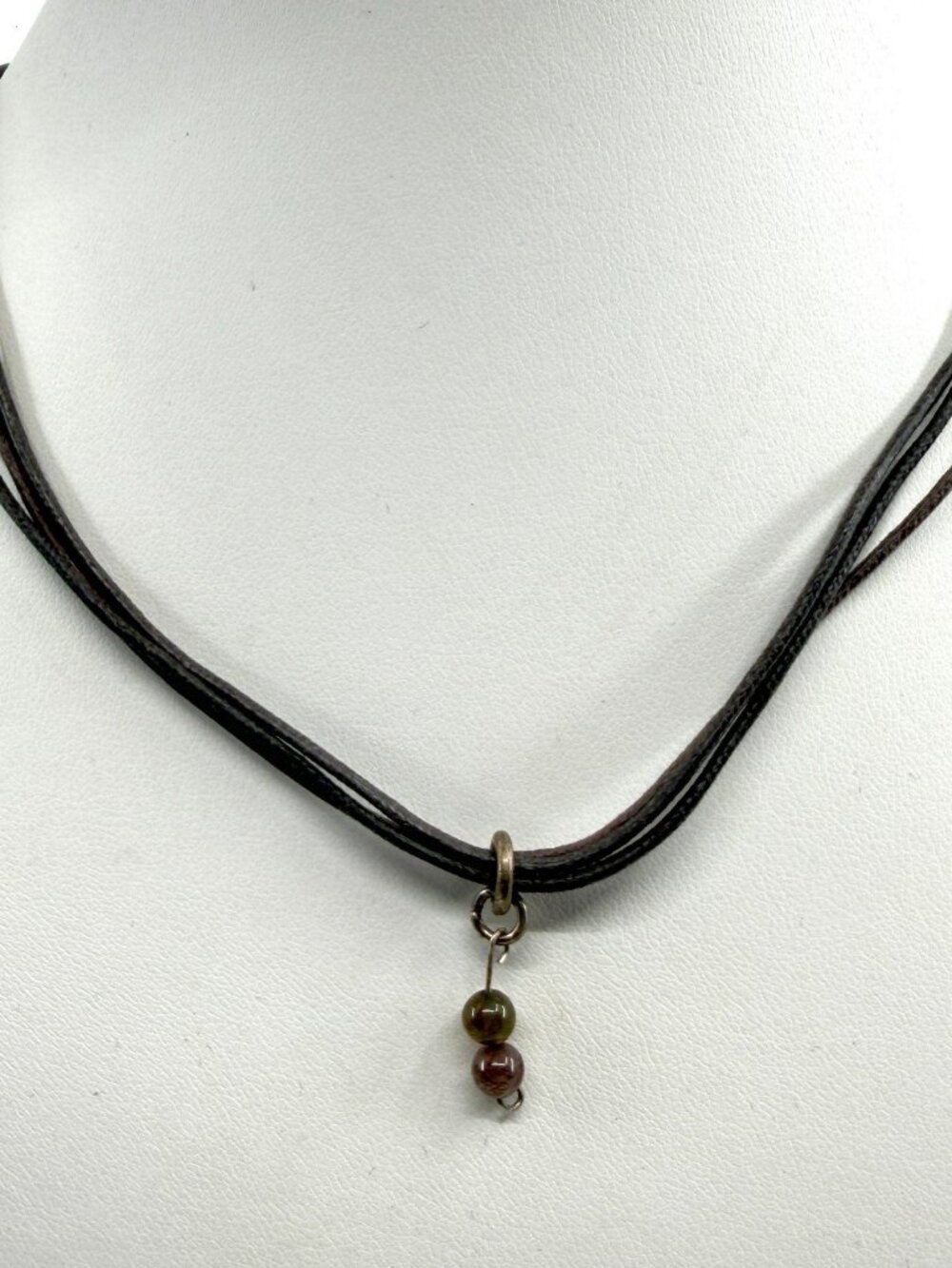 Minimalist Brown Cord Necklace with Earth Tone Beaded Pendant Charm